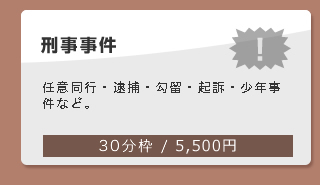 刑事事件　-任意同行・逮捕・勾留・起訴・少年事件など。【30分枠 5,250円】